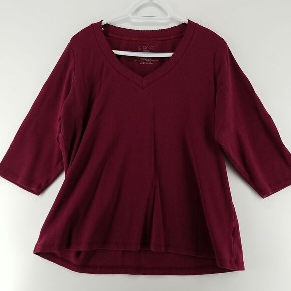 Gitano Blouse Women's Size 18/20W Burgundy 3/4 Sleeve V-Neck Stretch Office - Picture 1 of 9